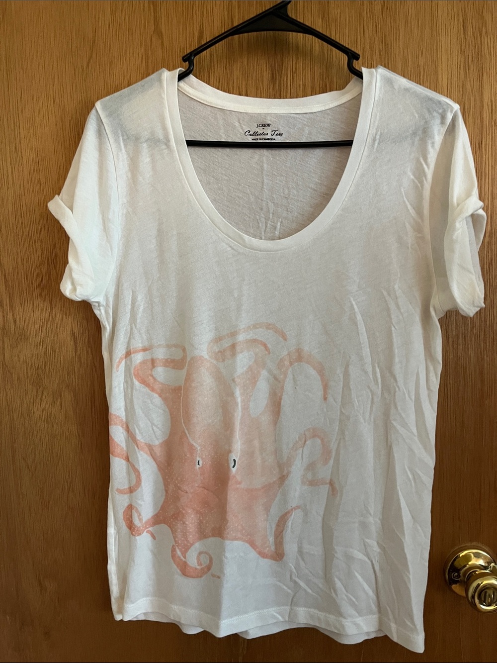J. Crew White Scoop Neck Tee with Peach Octopus Print